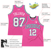 Custom Pink White Pinstripe White Black-Light Blue Authentic Basketball Jersey