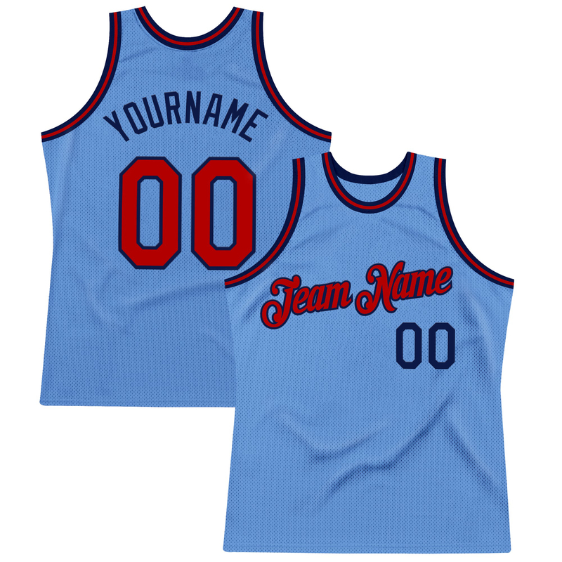 Custom Light Blue Red-Navy Authentic Throwback Basketball Jersey