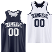 Custom Navy White Reversible Double Side Basketball Jersey