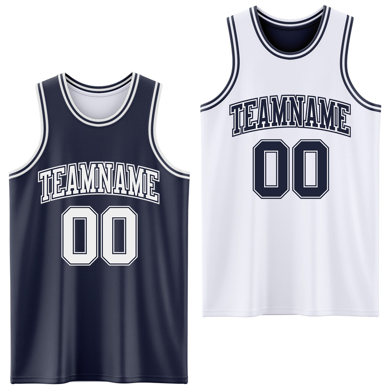 Custom Navy White Reversible Double Side Basketball Jersey