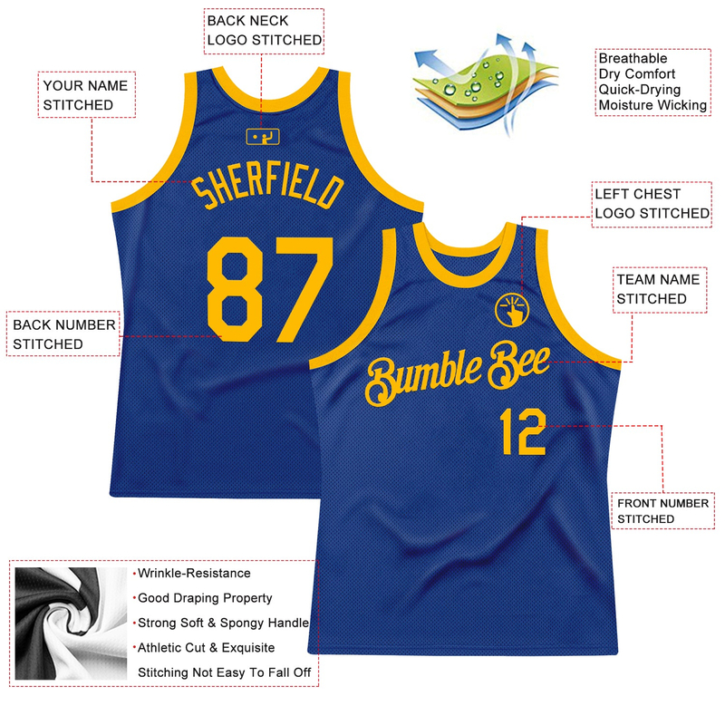 Custom Royal Gold Authentic Throwback Basketball Jersey