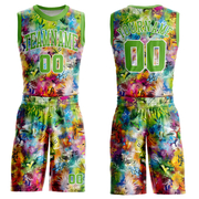 Custom Graffiti Pattern Neon Green-White Round Neck Sublimation Basketball Suit Jersey