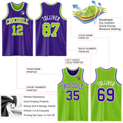 Custom Purple Neon Green-White Reversible Double Side Basketball Jersey