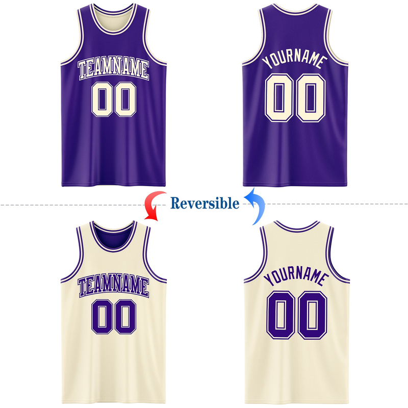 Custom Reversible Purple Cream Double Side Basketball Jersey