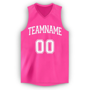 Custom Pink White V-Neck Basketball Jersey
