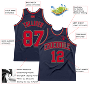 Custom Navy Red-Old Gold Authentic Throwback Basketball Jersey
