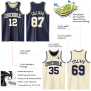 Custom Reversible Navy Cream Double Side Basketball Jersey