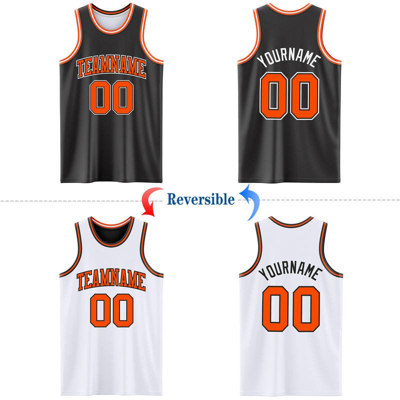 Custom Reversible Black Orange-White Double Side Basketball Jersey
