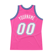 Custom Pink White-Royal Authentic Throwback Basketball Jersey