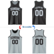 Custom Reversible Black Silver Double Side Basketball Jersey