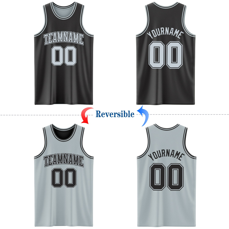 Custom Reversible Black Silver Double Side Basketball Jersey