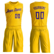 Custom Gold Purple Round Neck Suit Basketball Jersey