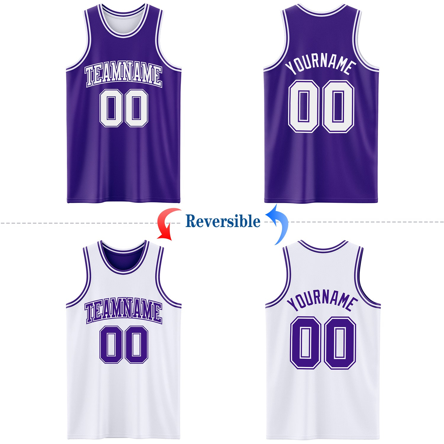 Custom Purple White Reversible Double Side Basketball Jersey