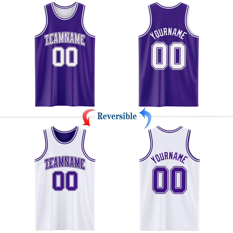 Custom Purple White Reversible Double Side Basketball Jersey