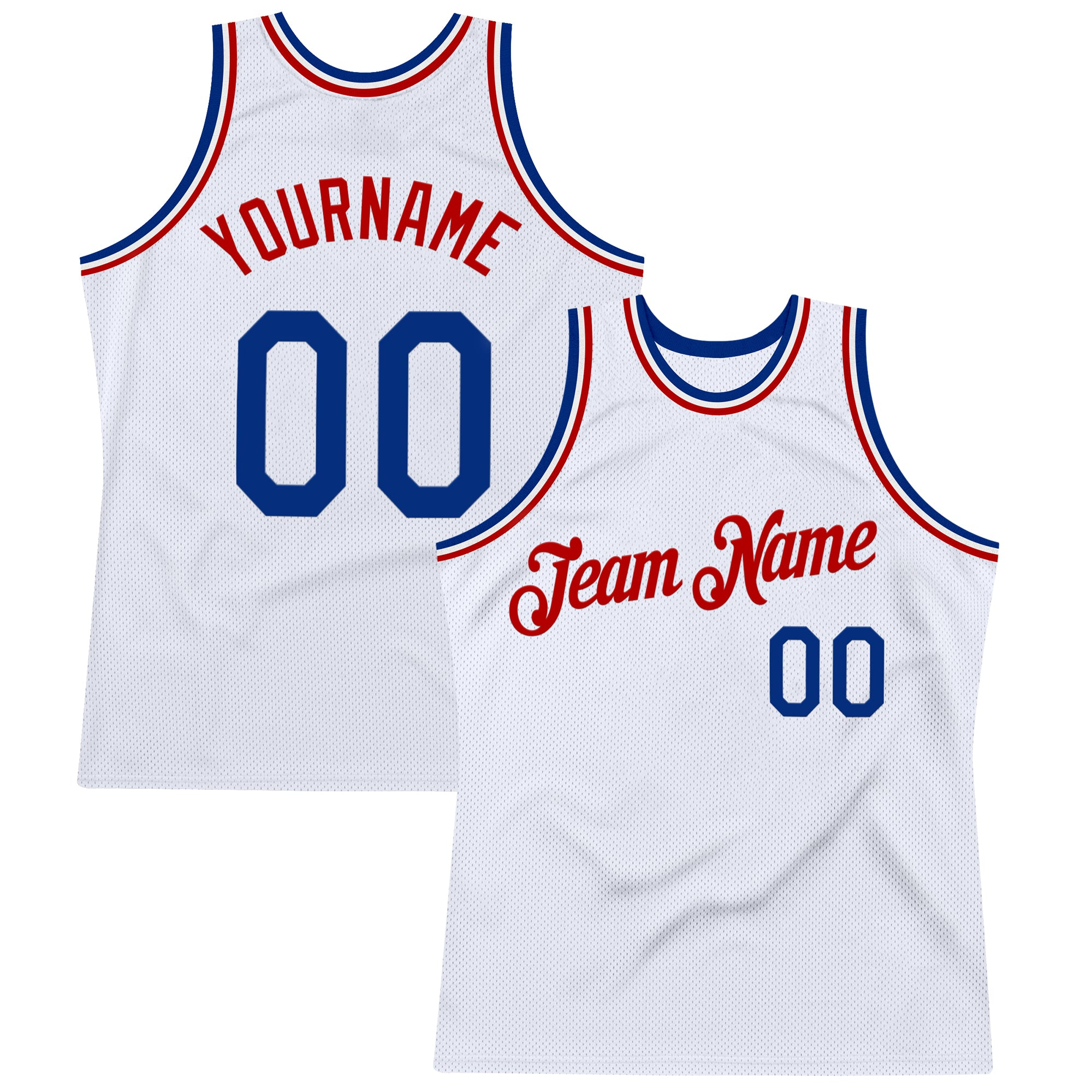Custom White Royal-Red Authentic Throwback Basketball Jersey