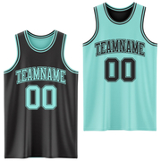 Custom Reversible Black Ice Blue Double Side Basketball Jersey