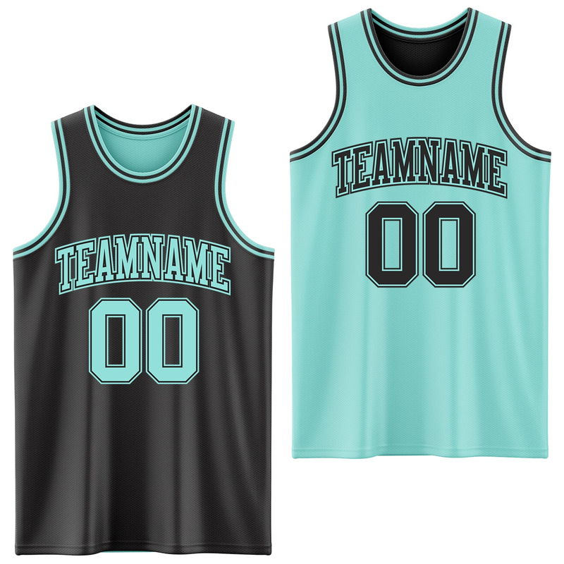 Custom Reversible Black Ice Blue Double Side Basketball Jersey
