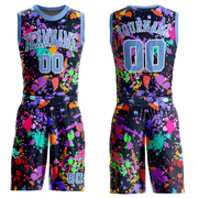 Custom Graffiti Pattern Light Blue-White Round Neck Sublimation Basketball Suit Jersey