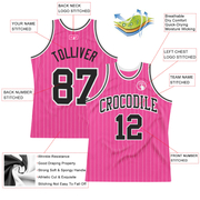 Custom Pink White Pinstripe Black-White Authentic Basketball Jersey
