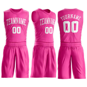Custom Pink White Round Neck Suit Basketball Jersey