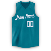 Custom Teal White V-Neck Basketball Jersey