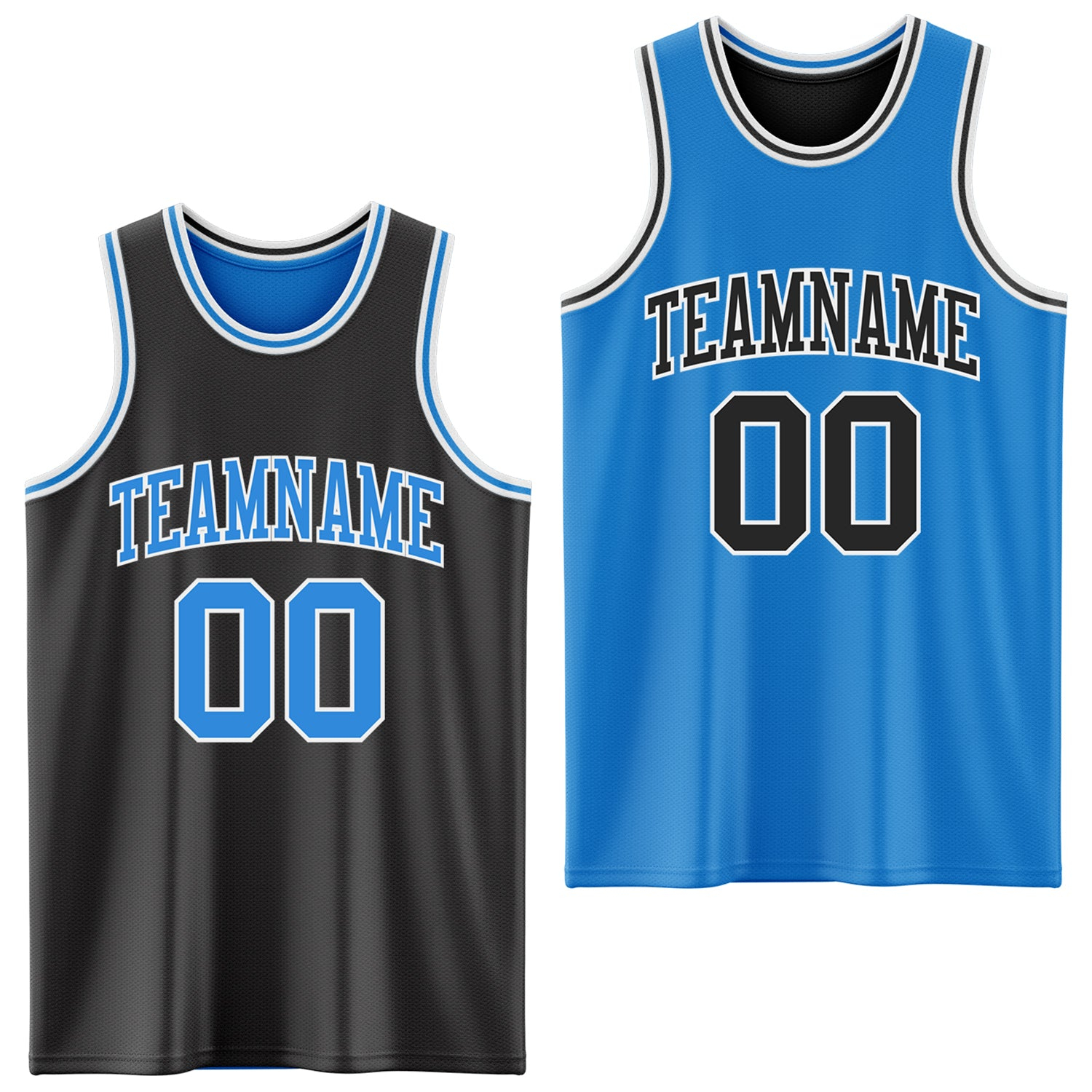 Custom Reversible Black Powder Blue-White Double Side Basketball Jersey