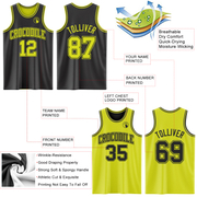 Custom Reversible Black Neon Yellow Double Side Basketball Jersey