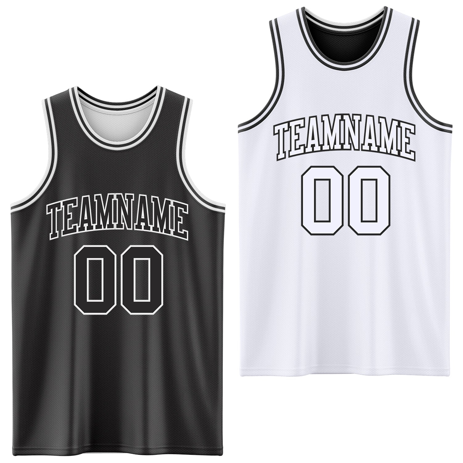 Custom Reversible Black White Double Side Basketball Jersey