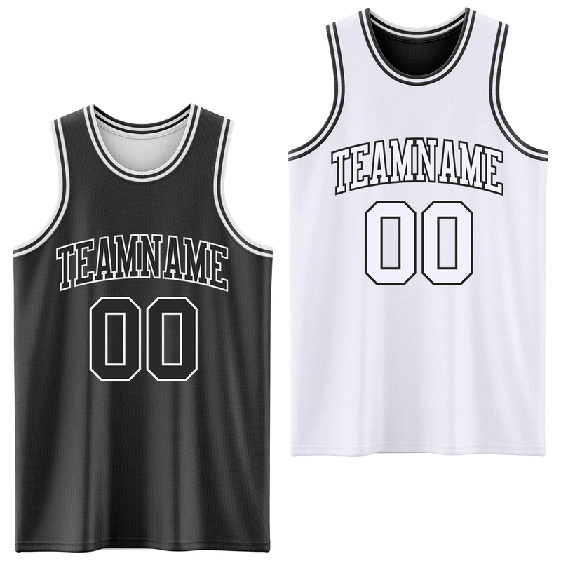 Custom Reversible Black White Double Side Basketball Jersey
