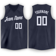 Custom Navy White V-Neck Basketball Jersey