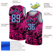 Custom Pink Light Blue-Black 3D Pattern Design Abstract Psychedelic Liquid Wave Authentic Basketball Jersey