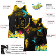 Custom Graffiti Pattern Black-Gold 3D Authentic Basketball Jersey