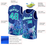 Custom Royal Aqua-White 3D Pattern Design Ocean World Authentic Basketball Jersey
