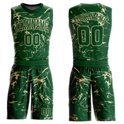 Custom Green Cream Abstract Grunge Art Round Neck Sublimation Basketball Suit Jersey