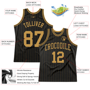 Custom Black Old Gold Pinstripe Old Gold Authentic Basketball Jersey
