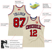 Custom Cream Navy Pinstripe Red Authentic Basketball Jersey