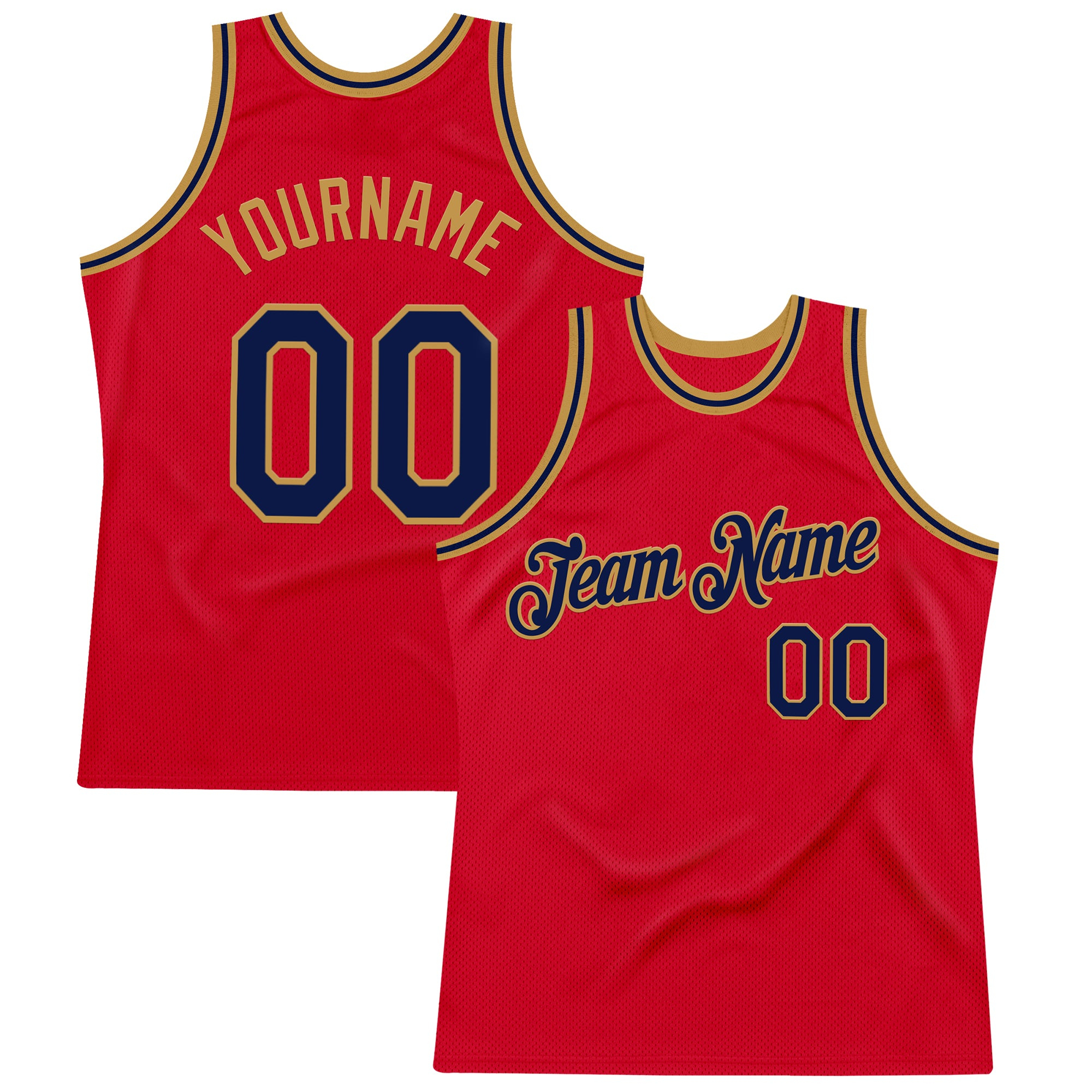 Custom Red Navy-Old Gold Authentic Throwback Basketball Jersey