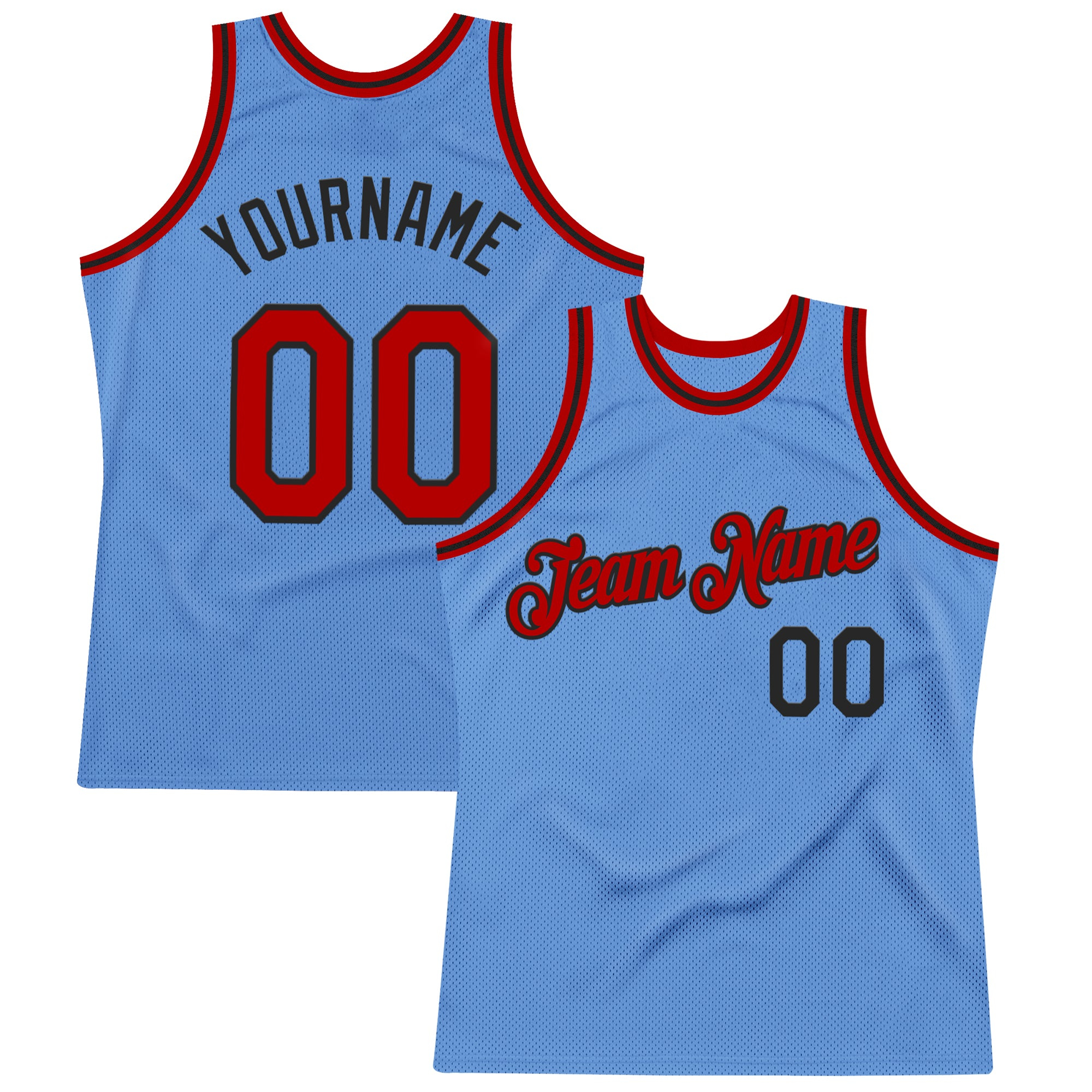 Custom Light Blue Red-Black Authentic Throwback Basketball Jersey