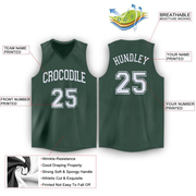 Custom Hunter Green White V-Neck Basketball Jersey