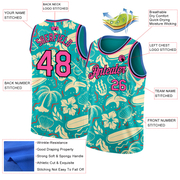 Custom Aqua Pink-Black 3D Pattern Tropical Hawaii Trees Authentic Basketball Jersey