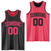 Custom Reversible Black Neon Pink Double Side Basketball Jersey