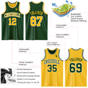 Custom Reversible Green Gold-White Double Side Basketball Jersey