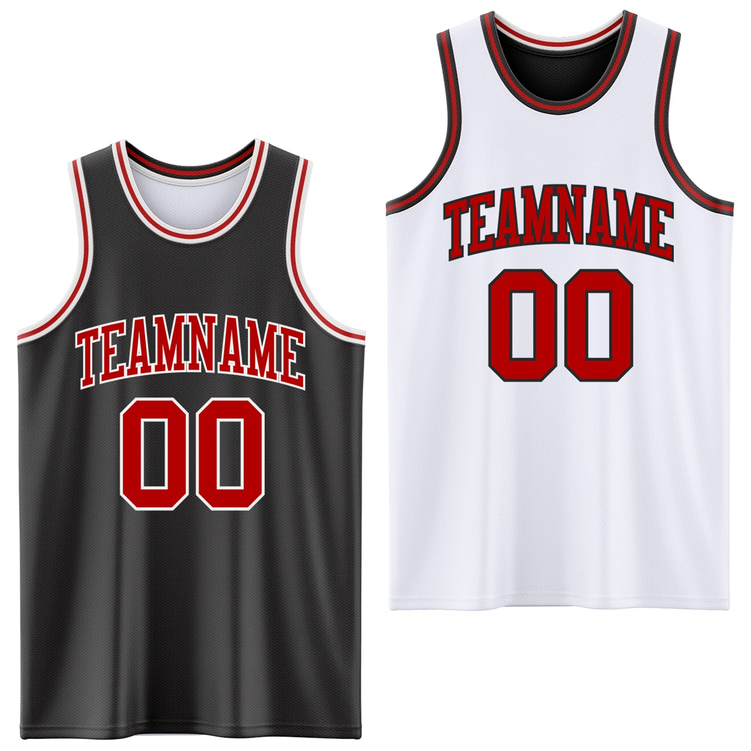 Custom Reversible Black Red-White Double Side Basketball Jersey