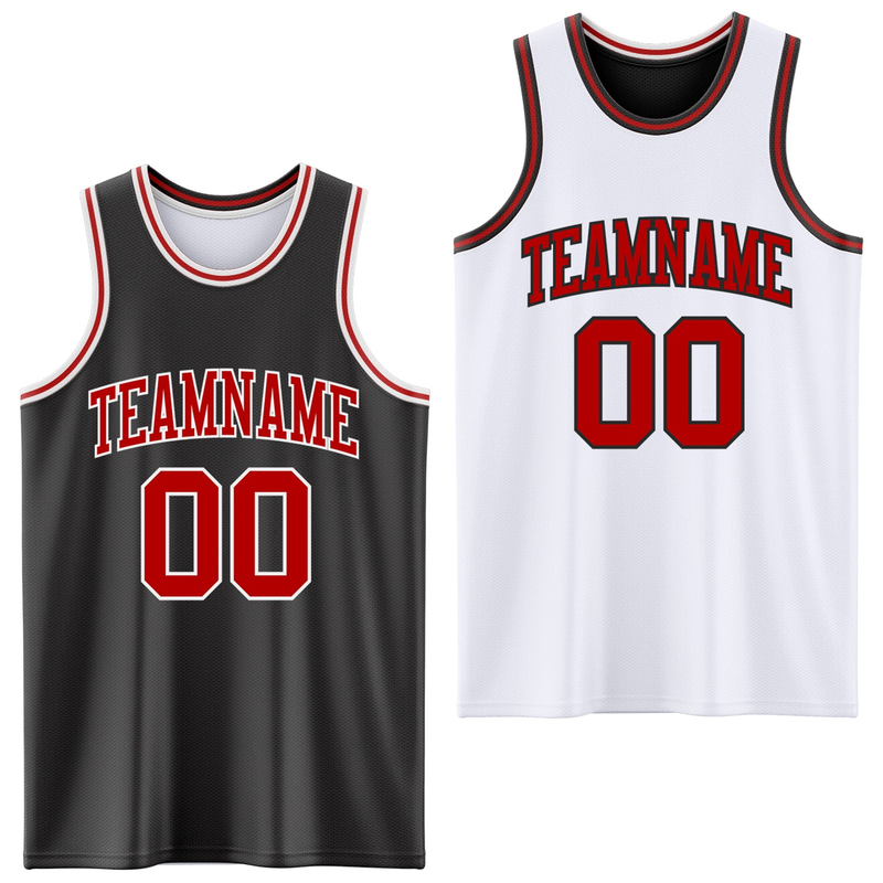 Custom Reversible Black Red-White Double Side Basketball Jersey