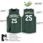 Custom Hunter Green White Round Neck Basketball Jersey