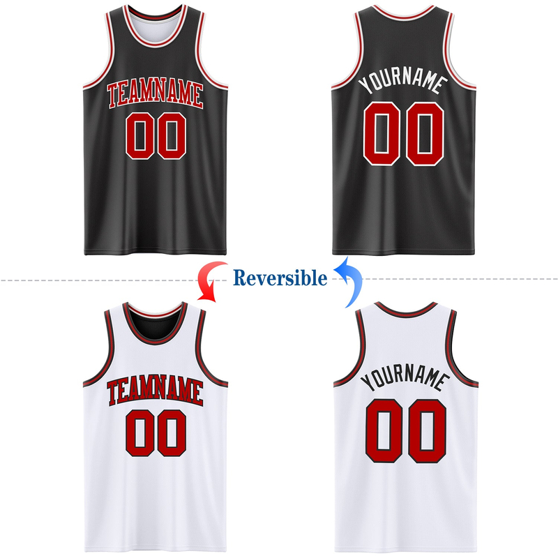 Custom Reversible Black Red-White Double Side Basketball Jersey