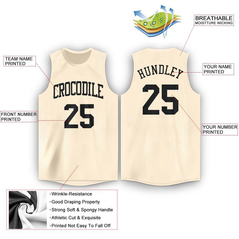 Custom Cream Black Round Neck Basketball Jersey