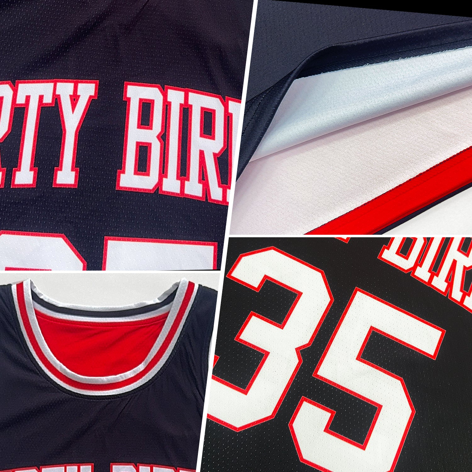 Custom Reversible Black White-Red Double Side Basketball Jersey