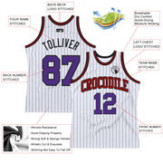 Custom White Black Pinstripe Purple-Red Authentic Basketball Jersey