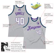 Custom Gray White-Purple Authentic Throwback Basketball Jersey